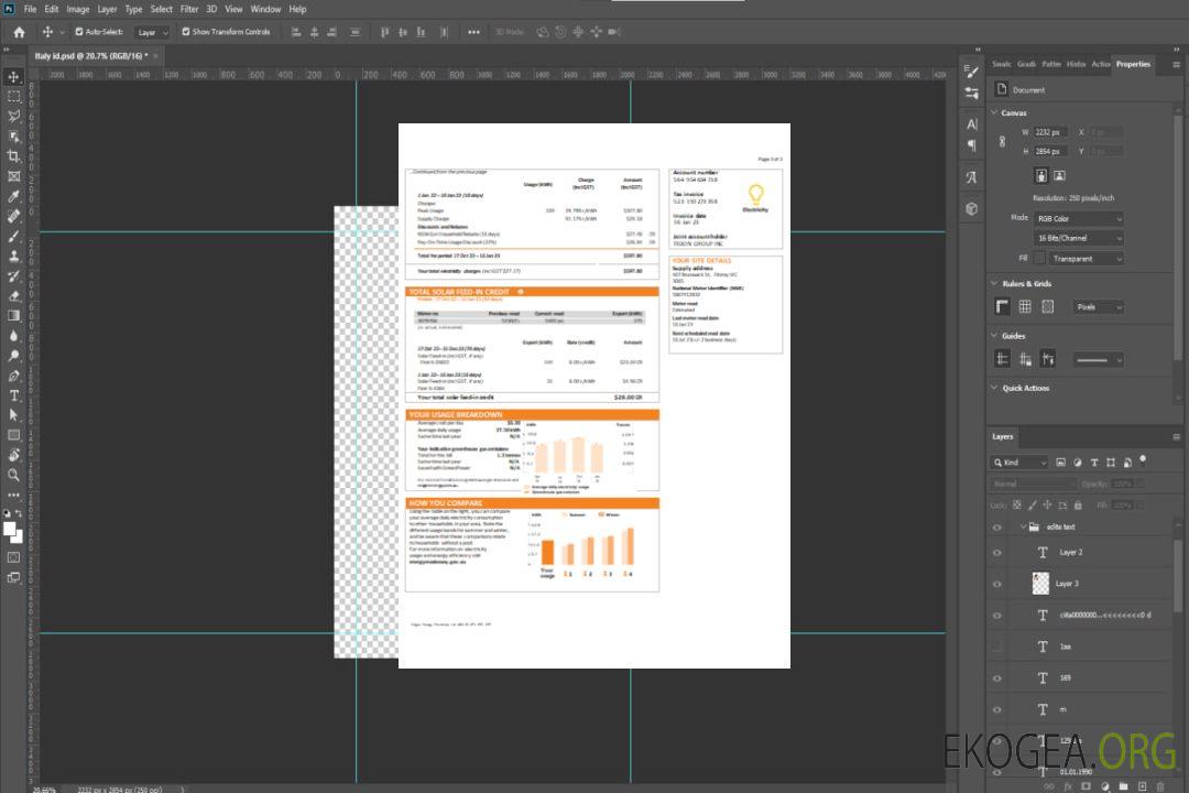 Nouvelle-Galles du Sud (NSW) Facture commerciale du service public d'électricité d'origine, SCR, page 3 template
